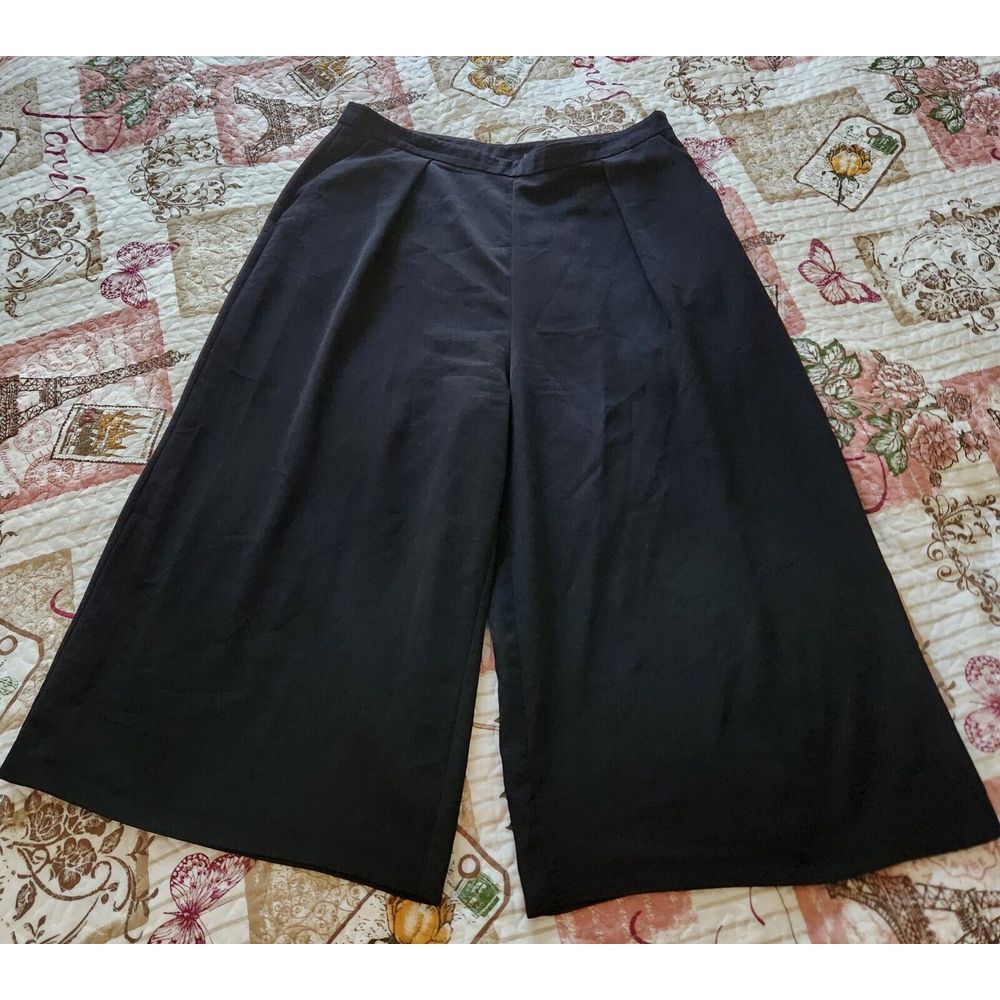 CALVIN KLEIN Women's Cropped Wide LEG PANTS With Pockets Black Size 4